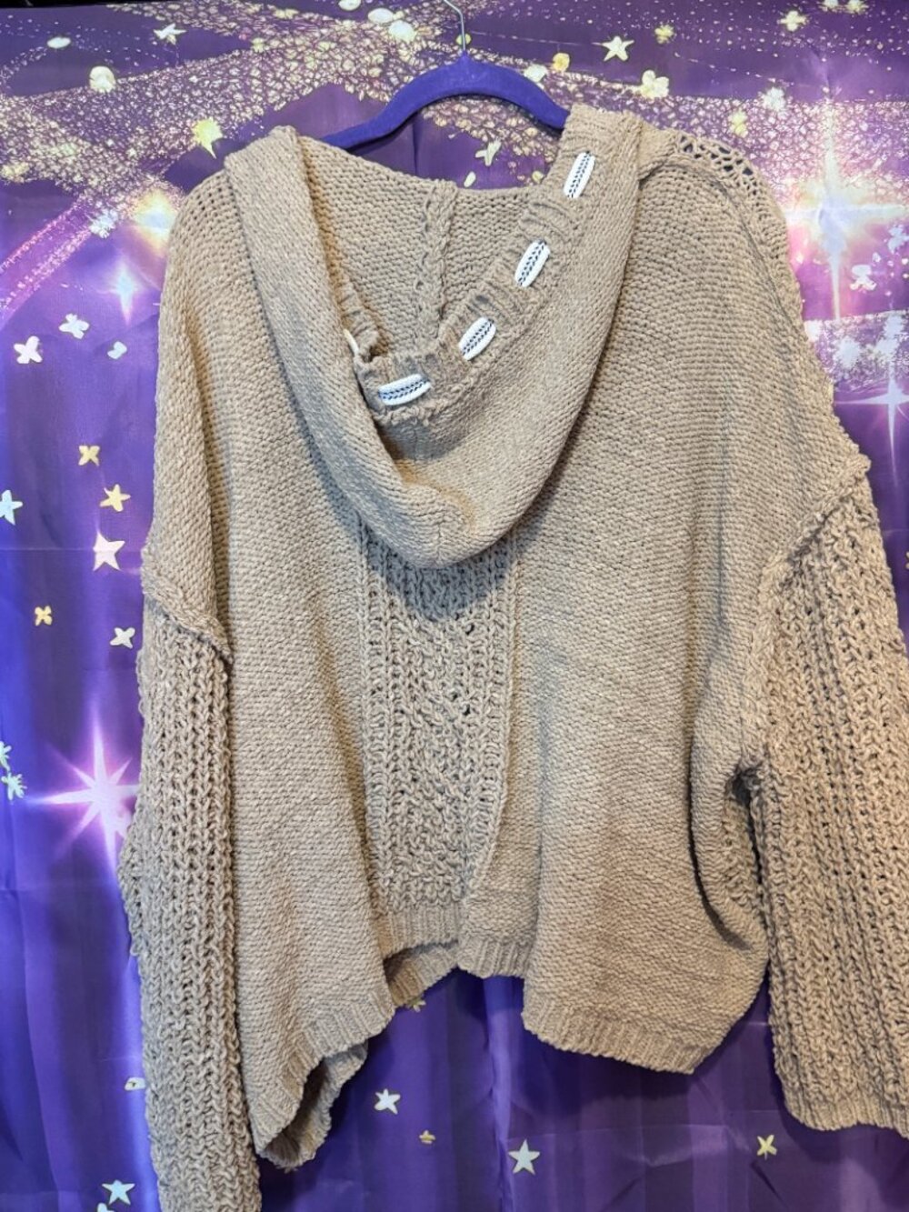 POL Clothing - Cable Loose Knit Sweater with Hoodie - Tan - L - Picture 5 of 6